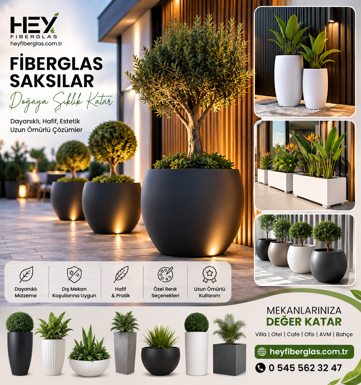 Modern Fiberglas Polyester Saksılar