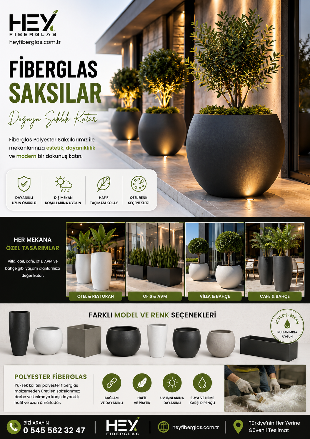 Modern Fiberglas Saksılar